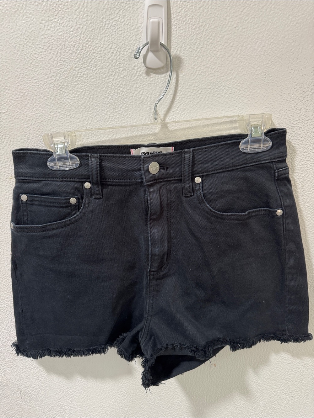 PINK/VS High-Rise Black Denim Frayed Hem Women's Shorts